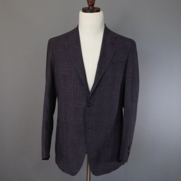 Aubergine Wool-Silk-Linen w/ Blue Check Sport Coat / UNWORN 38 - Picture 1 of 2